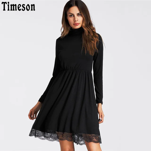 black turtleneck lace dress