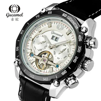 

GUCAMEL Brand Tourbillon Men Watches Automatic Fashion Business Stainless Steel Band Male Wristwatch Waterproof Relogio Masulino
