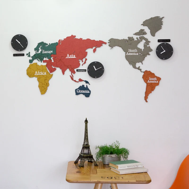 Colorful The World Map Wall Clocks Home School Meeting Room Wall