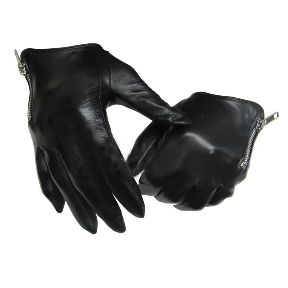 men's leather gloves fashion classic short side zipper fit tight