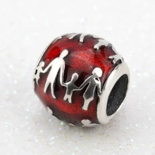 Теплые Семейные фотографии, настоящие серебряные бусины 925 пробы, Красная эмаль, подходят ювелирные изделия с бриллиантами для женщин, подарок