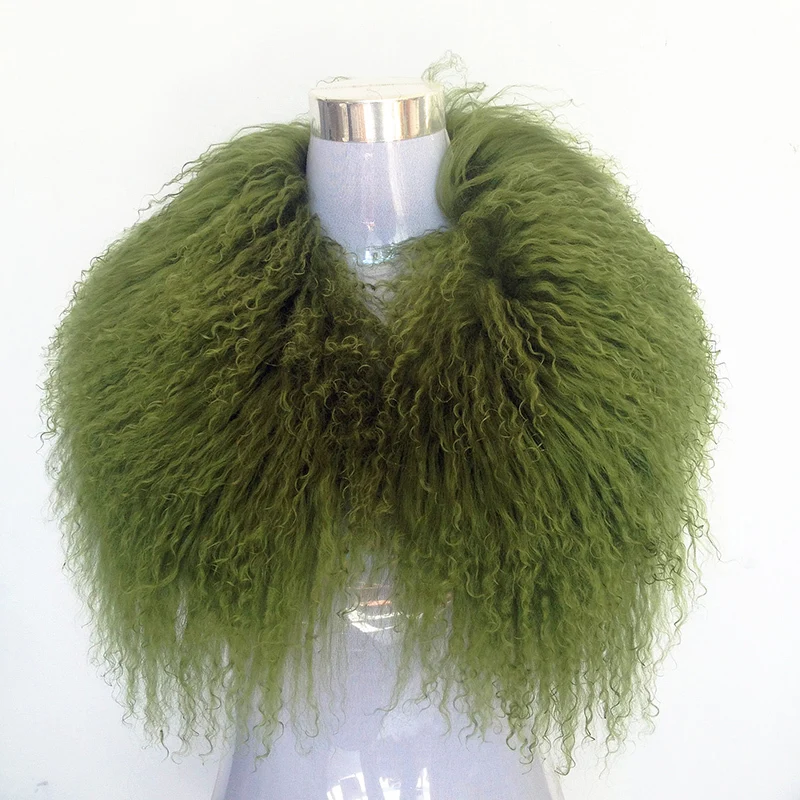 Женский меховой воротник 75 см Длинная шерстяная куртка черного и зеленого цвета