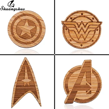 

Shuangshuo Movie The Avenger Wood Brooches Pins Marvel Fans Captain America Brooches Jewelry Kids Broches T-shirt Badges Hat Pin