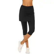 Women Mid-Calf Length Solid Elastic Waist Spring/Summer A-Line Pleated Sports Pants Skirt Elastic, None