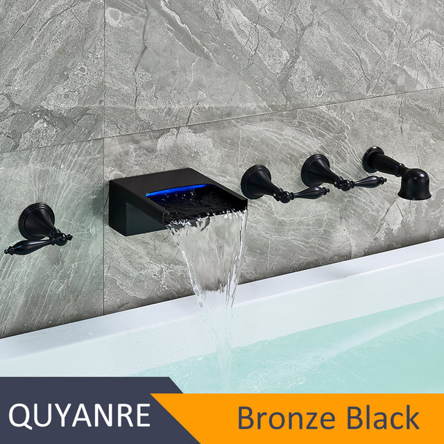 Wall Mounted Blackend LED Waterfall Bathtub Faucet Widespread Tub Sink Faucet With Handshower Bathroom Shower Faucet Tap