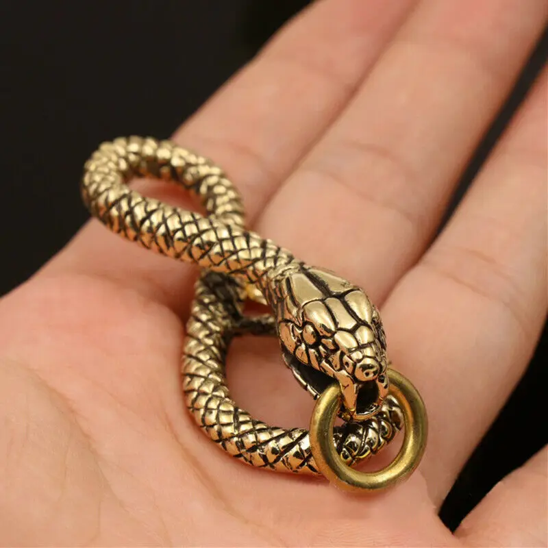

1 Piece Solid Brass Belt Hook Retro Snake Shape Keychain Fob Clip Key Ring Wallet Chain with O ring Charm Pendant Decor Gift