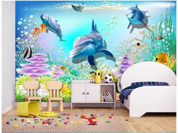 

3d wallpaper custom photo non-woven mural home decoration 3 d Sea world dolphin children painting 3d wall room murals wallpaper