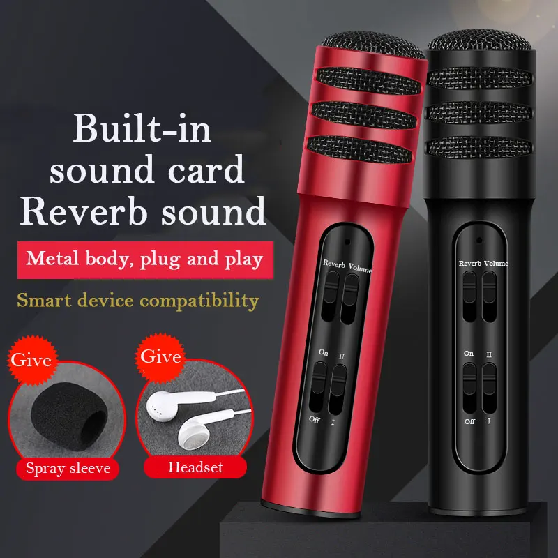 

Wired Metal condenser professional Karaoke microphone monitor reverberation intelligent Multi sound studio microphones for phone