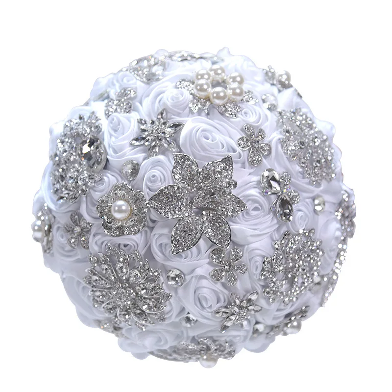 JaneVini Sparkly Кристалл букет невесты алмаз атласные розы Свадебные цветы Свадебные букеты Искусственные букет из бусин де Флер