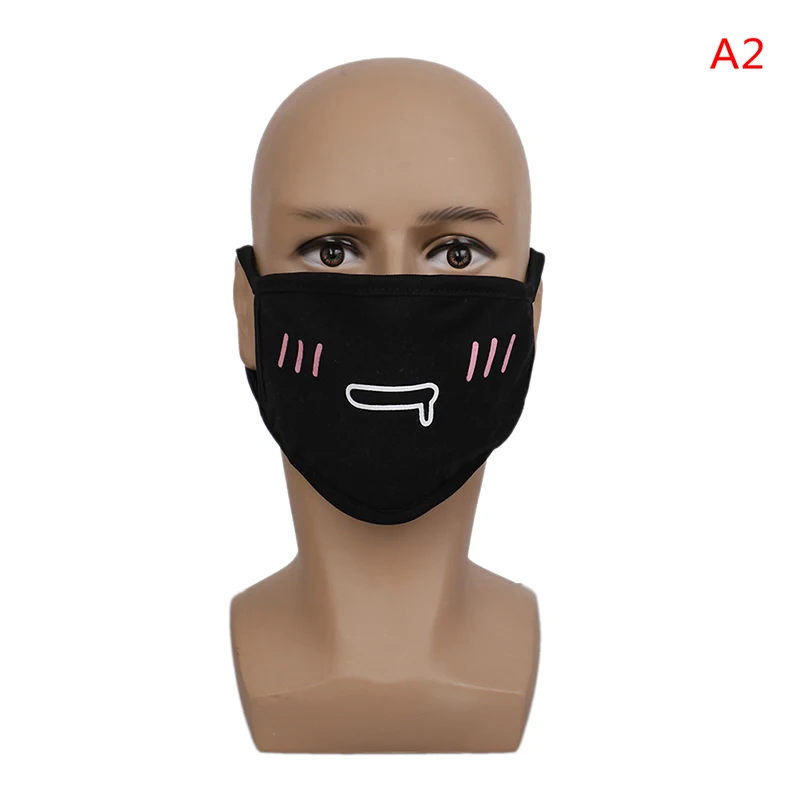 Черная Милая аниме маска для рта мультяшная Муфельная маска для лица чехол унисекс для езды на велосипеде против пыли хлопковая Защитная крышка для лица маски - Цвет: 2