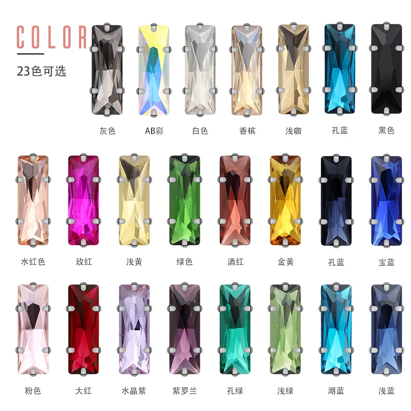 

TopStone Baguette Rectangle D Claw Rhinestone Glass Crystal Quality 5x10 5x15 7x21 mm Rectangular Sew-on stone for dress costume