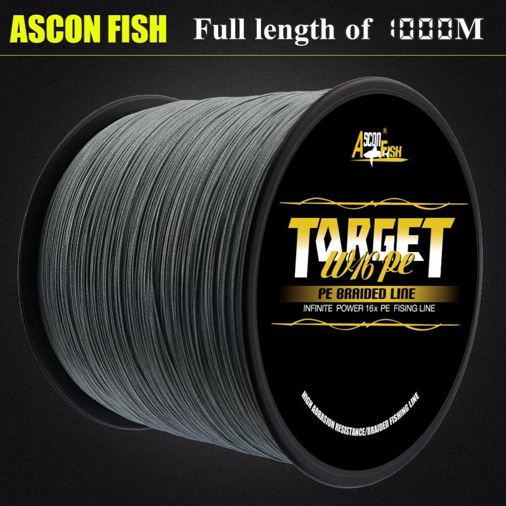 Ascon الأسماك 16 السواحل مضفر خيط صنارة الصيد 1000 متر 16 الحقيقي الضفائر كامل طول المتعددة الشعيرات خيط صنارة الصيد PE موضوع 20-400LB