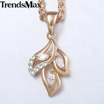 

Trendsmax Women's Necklace Leaf Shaped Pendant 585 Rose Gold Filled Clear Cubic Zirconia Necklace For Women KGP195