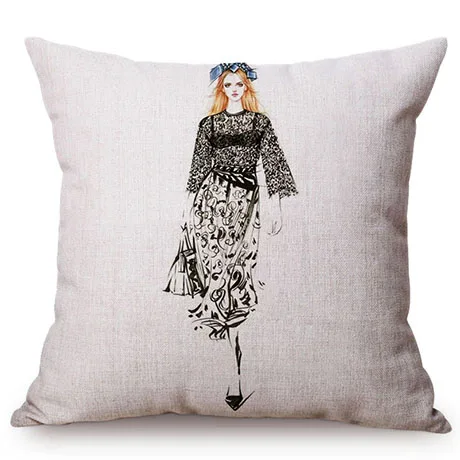 European Chic Woman Fashion Show Style Linen Cotton Sofa Pillowcase Beautiful Girl Room Decoration Cushion Cover Drop Shipping K106-3