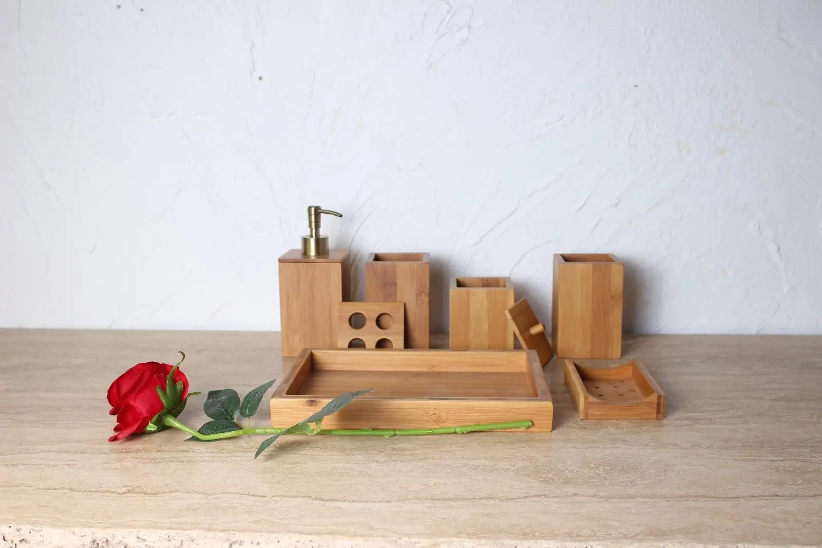 Bamboo Elegant Bathroom Accessory Set Toothbrush Holder Soap Dish