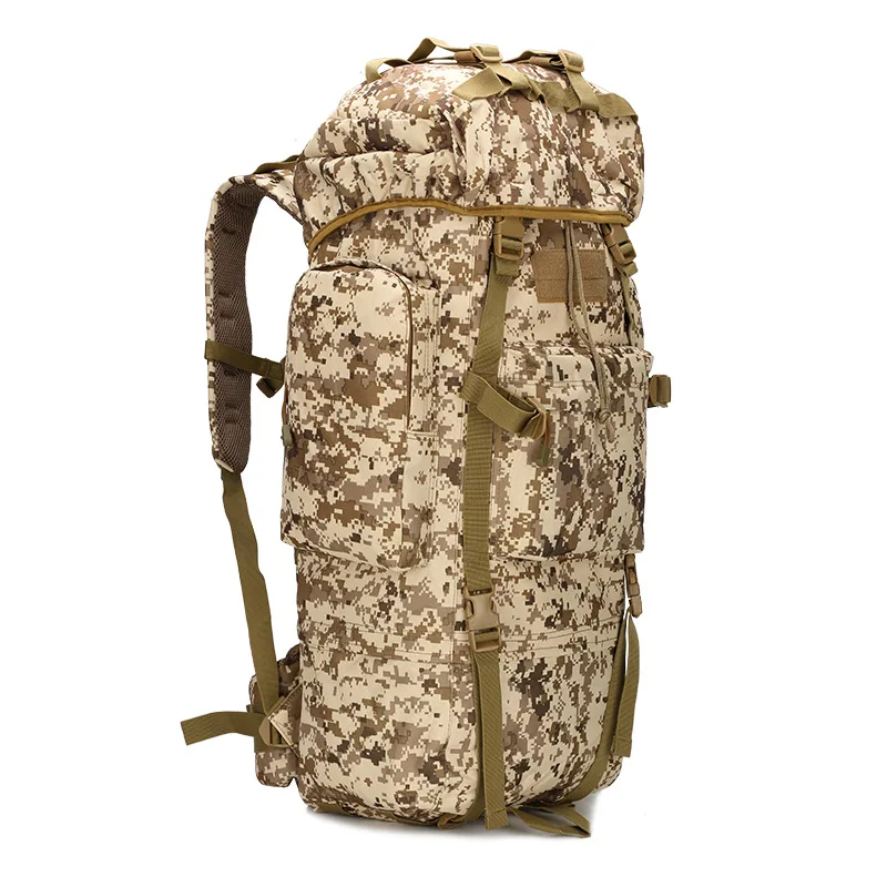 65L Large Capacity Mountain Rucksack Climbing Bag Waterproof Camouflage Molle Backpack For Travel Hiking Camping Fishing - Цвет: Desert digital