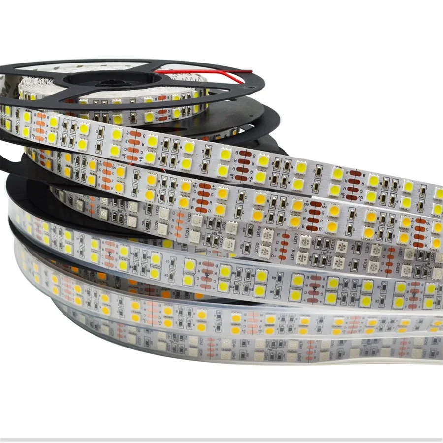 DC12v-120leds-m-RGB-Led-Strip-5050-SMD-Led-Flexible-Lights-5m-reel-Double-Row-Warm
