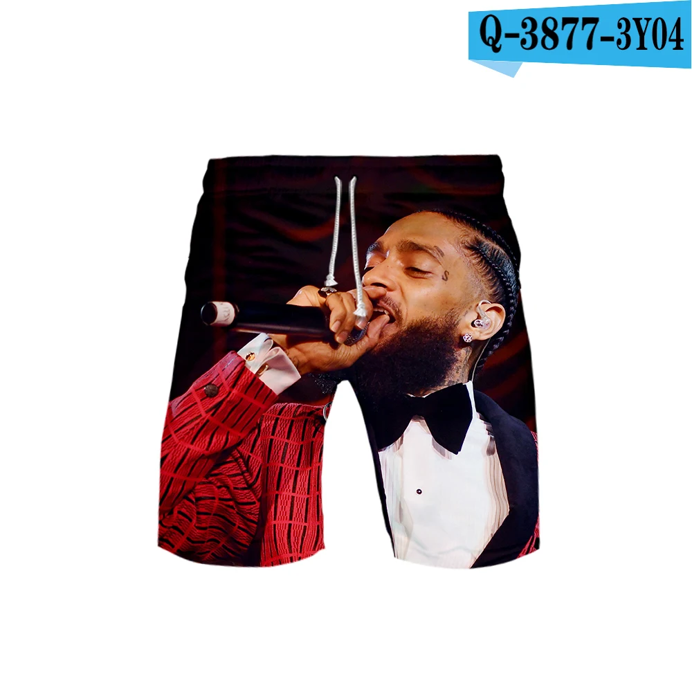D Men's 3D Hip Hop Nipsey Hussle Board Shorts Trunks Summer New Quick Dry Beach Shorts Men Hip Hop Short Pants Beach Wear - Цвет: D