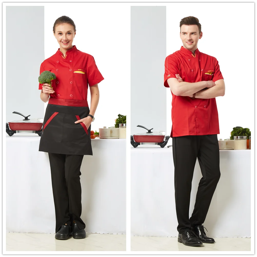 Двубортная Униформа шеф-повара с короткими рукавами для отелей для кейтеринга, рабочая куртка, летний официант кафе, Рабочая Рубашка