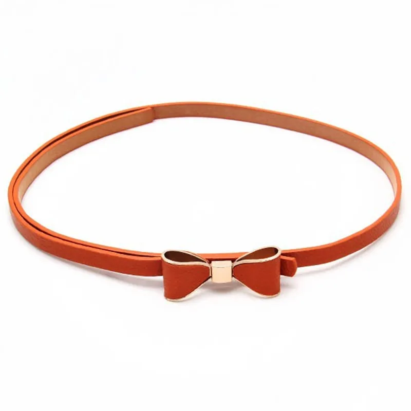 Women Retro Waist Belts Candy Color Cute Bowknot Pu Leather Thin Skinny