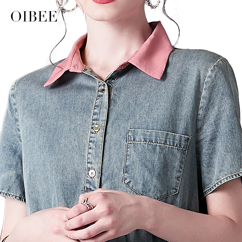 OIBEE2019 платье для похудения мм Лето Толстая сестра Ретро Деним Высокая талия футболка платье торт