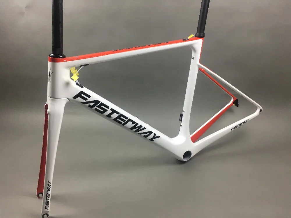 Clearance white red with black  FASTERWAY classic carbon road frameset UD weave carbon bike frame:Frameset+Seatpost+Fork+Clamp+Headset 112