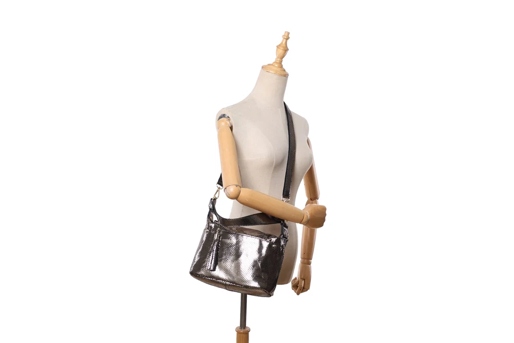 Arliwwi брендовая дизайнерская Натуральная Кожа блестящий Змеиный узор тисненые сумки на плечо летняя Функциональная женская сумка металлик