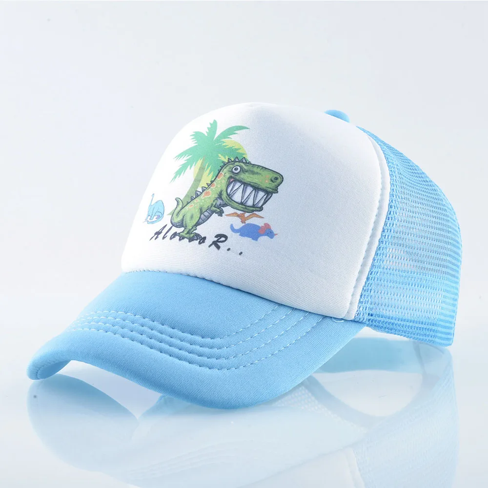 Sky Blue Kids Cap FS/ г. Новая детская зверошапка с рисунком динозавра для мальчиков и девочек, летняя сетчатая Кепка-бейсболка с желтой розой, модная детская Кепка в стиле хип-хоп - Цвет: Sky Blue Kids Cap