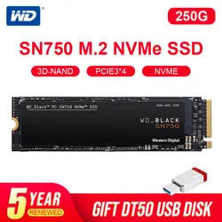 Жесткий диск Western Digital WD черный SSD SN750 250 ГБ 500 1 ТБ NVMe внутренняя игровая SSD-Gen3 PCIe, M.2 2280, 3D NAND для игр ПК ноутбук