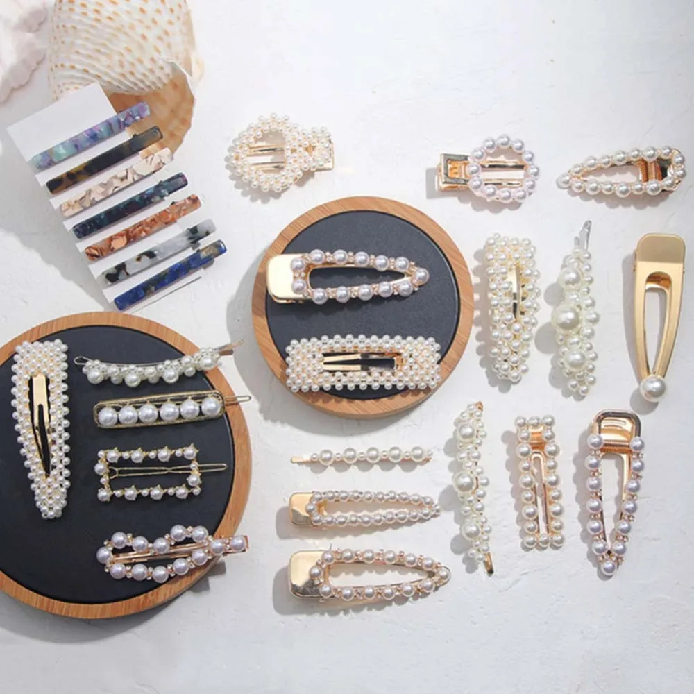 

Flatfoosie Metal Minimalist Hair Accessories Geometric Irregular Gold Color Hair Clip Imitation Pearl Hairpin Barrettes Grip