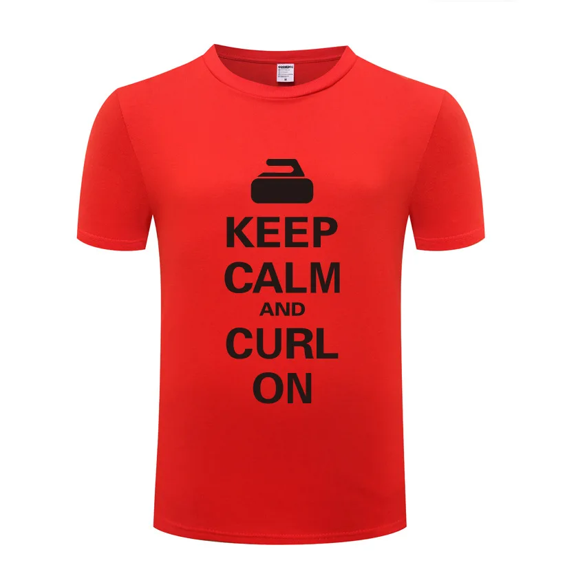 Keep Calm and Curl на керлинг футболка Для мужчин Смешные хлопок короткий рукав футболка Новинка футболка для Для мужчин Для женщин Творческий