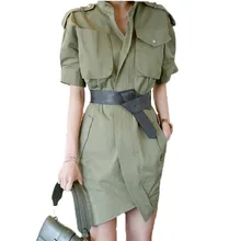 WSYORE платье в стиле милитари новое летнее корейское женское темпераментное с коротким рукавом асимметричное приталенное платье NS1238