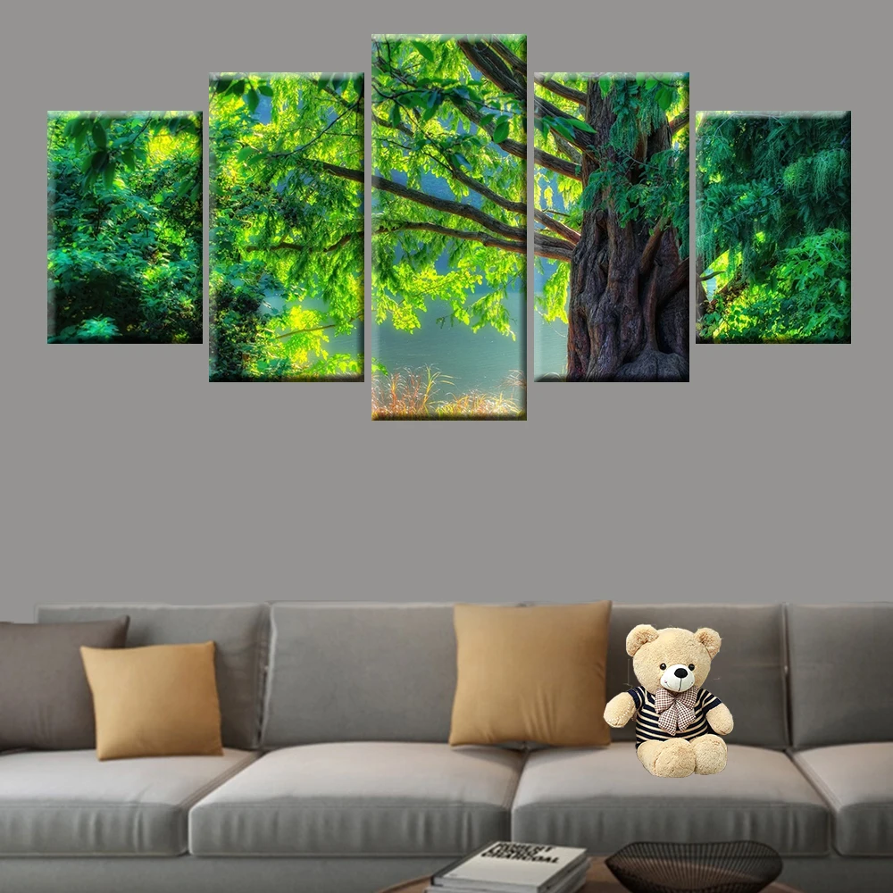 

Green Tree Art Landscape Landscape Painting Poster Modular Canvas HD Print Home Decoration Wall Art Picture 5 Pieces