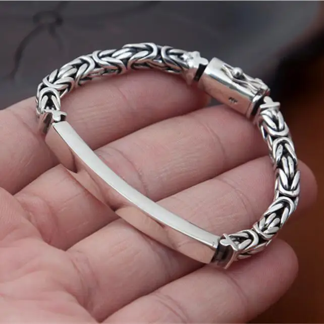 Solid 925 Silver Dia 5mm Thick Byzantine Chain Bracelet Men Women Vintage Simple Style 100% Real 925 Sterling Silver Jewelry Solid 925 Silver Dia 5mm Thick Byzantine Chain Bracelet Men Women Vintage Simple Style 100% Real 925 Sterling Silver Jewelry