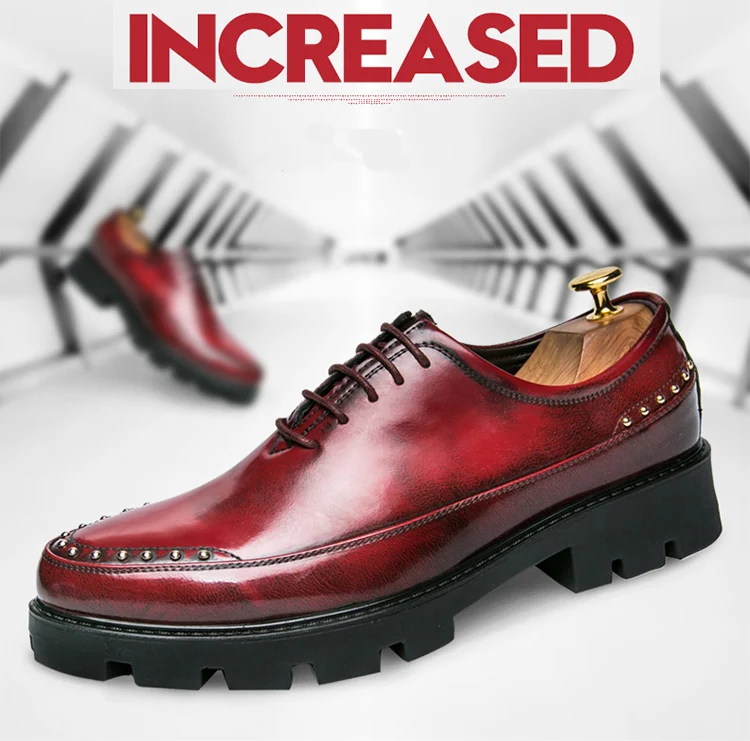 3 цвета; Роскошные Мужские модельные туфли на толстой подошве; деловые кожаные туфли в итальянском стиле; свадебные туфли-светильник; повседневные мужские кожаные туфли Красного цвета