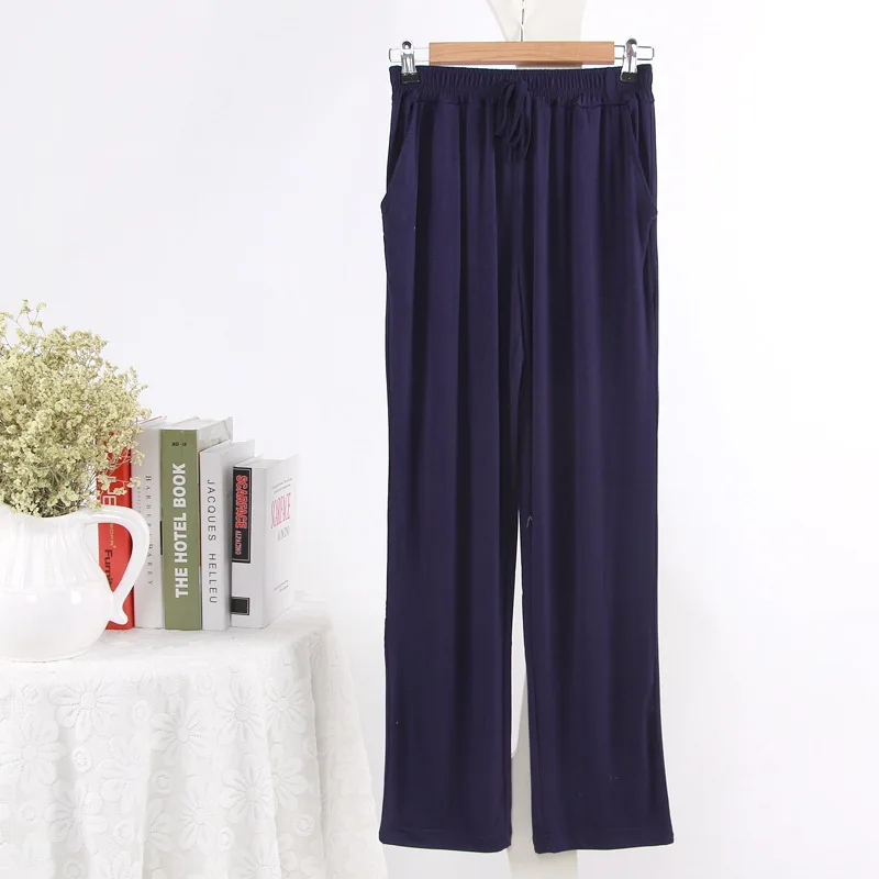 Модальные женские летние брюки для сна плюс размер однотонные брюки для дома для женщин домашние брюки - Цвет: Синий