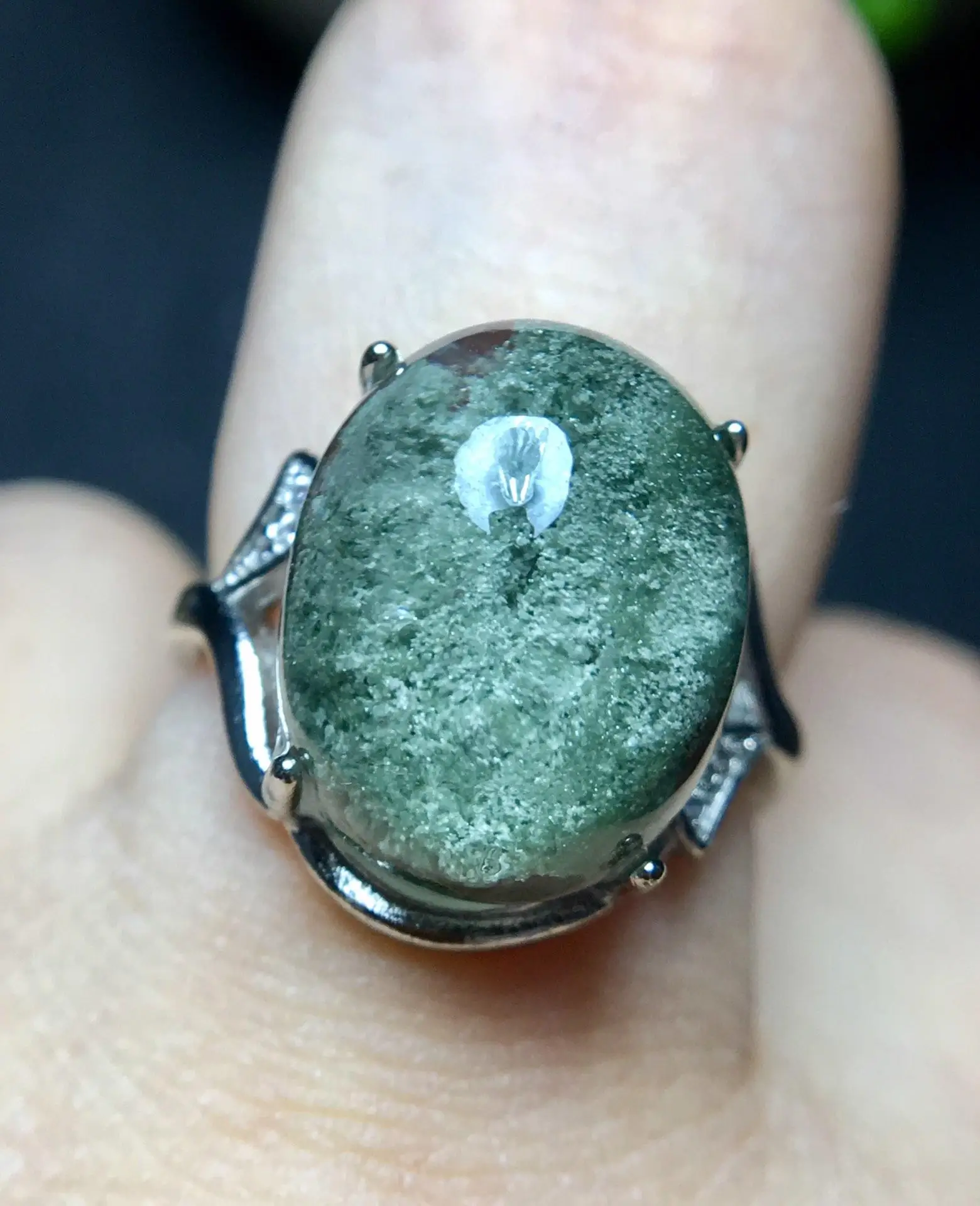 

100% Natural Green Phantom Ring Quartz Crystal Adjustable Ring 925 Silver for Woman Man Love Gift Clear AAAAA Stone Ring 12x15mm