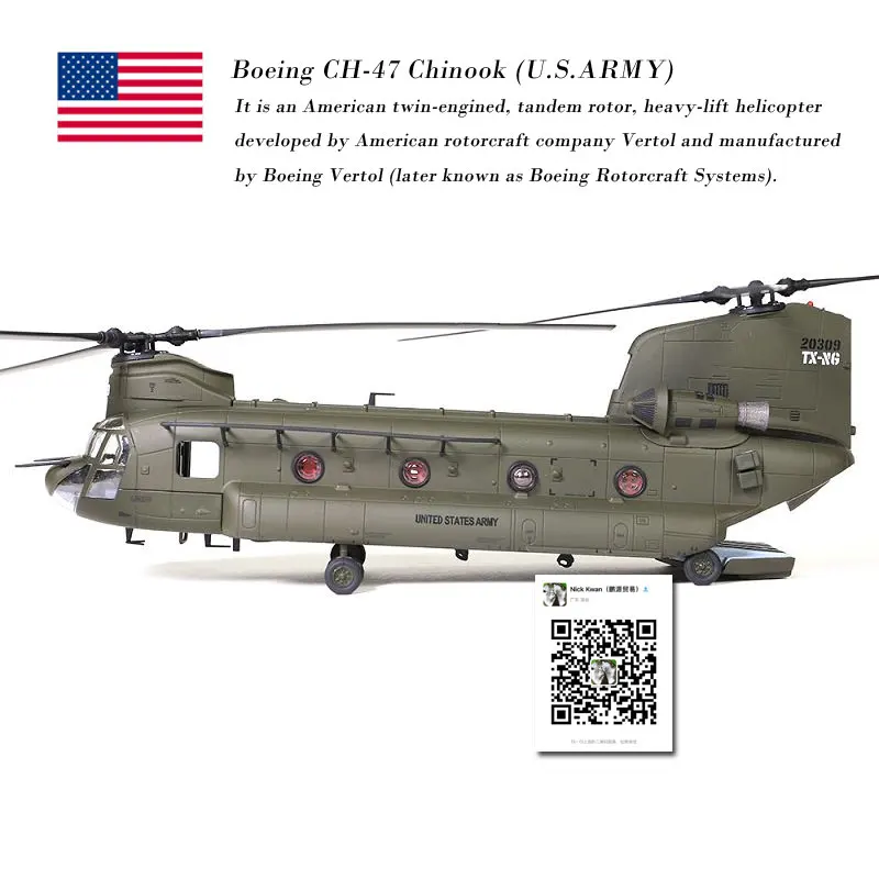 

FOV 1/72 Scale U.S. CH-47D Chinook Transport Helicopter Diecast Metal Military Plane Model Toy For Collection/Gift/Decoration