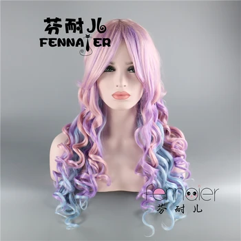 

Halloween Cosplay Wig Fashion Pink Mixed Blue Purple Beautiful Weavy Long Wig Cosplay Lolita Hair