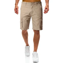 Новое поступление, мужские шорты Карго с несколькими карманами, повседневные однотонные свободные шорты, однотонные летние шорты в стиле милитари длиной до колена, большие размеры, шорты