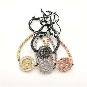 

10pcs/lot Strand Bracelets Micro Paved Square White CZ Girl Kid Nina Figure Beaded Bracelet Fashion Women Jewelry for Gift