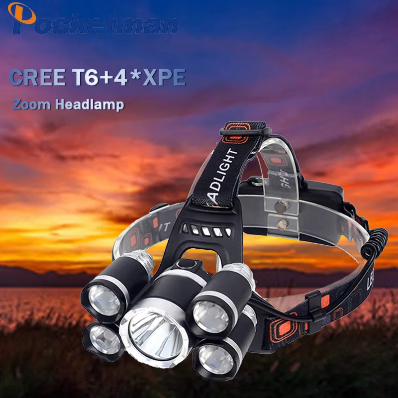 

18650 Headlight Led Headlamp XM-L T6 Zoom Rechargeable light Waterproof 16000LM Head Lamp Light +2x 3.7v 18650 Battery + Charger