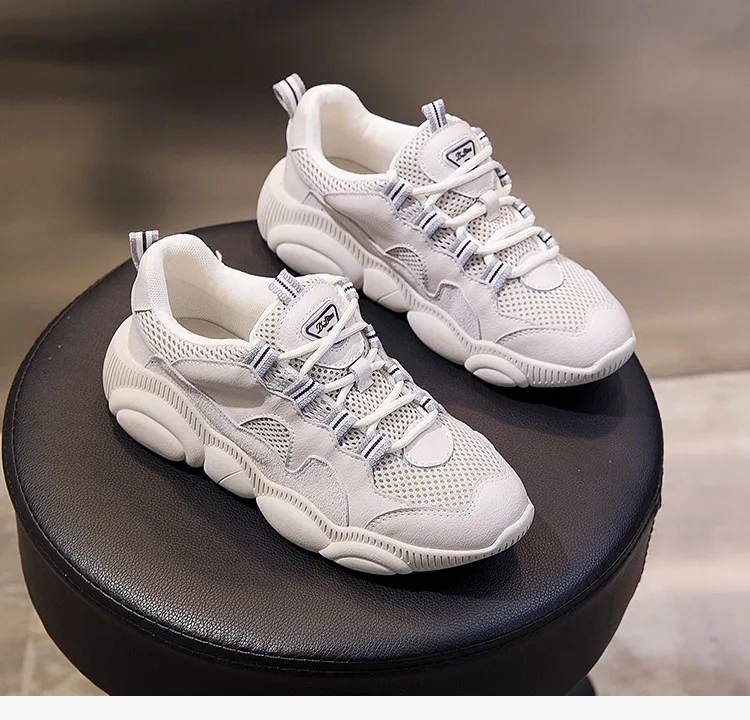 Véritable blanc En Plate Femmes Femme Dames Sneakers Respirant Nouvelles Chaussures Chunky Beige forme Cuir Décontractées Patchwork gBwUq88xf