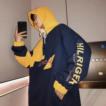 

2019 Autumn New Men's Wild Student Tooling Thin Pocket Hip Hop Hood Loose Couple Harajuku Casual Pullover Streetwear