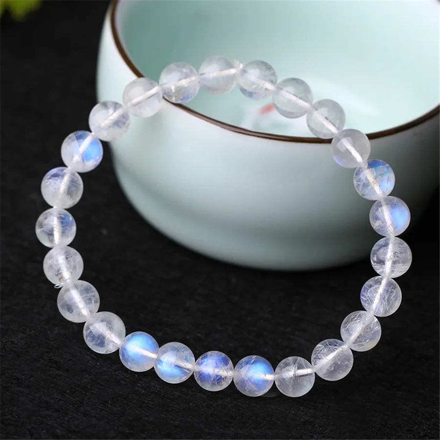 

8mm Genuine Rainbow Lights Natural Moonstone Bracelets For Women Lady Stretch Crystal Round Bead Bracelet Drop Shipping