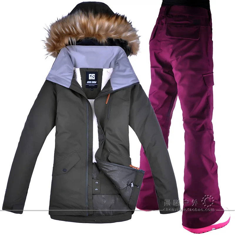 GSOU nieve traje de esquí Snowboard traje chaqueta + Pantalones impermeables a prueba de viento ropa para mujeres ropa de invierno