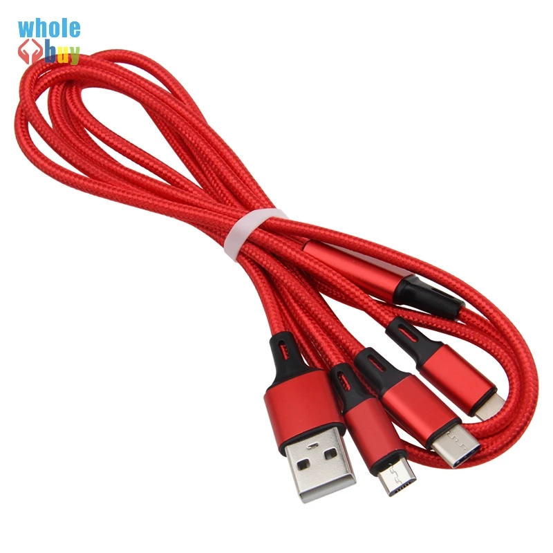 Красный 50 шт./лот 3 в 1 USB нейлоновая плетеная ткань Тип C Micro 5pin 8-контактный кабель для синхронизации данных зарядный кабель для IPhone sony сотовый телефон смартфон - Цвет: Красный