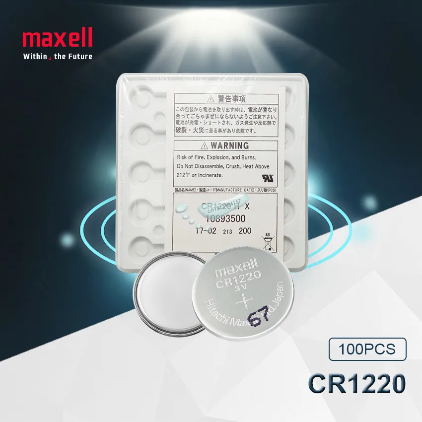 100pc Maxell Original CR1220 Button Cell Battery For Watch Car Remote Key cr 1220 ECR1220 GPCR1220 3v Lithium Battery