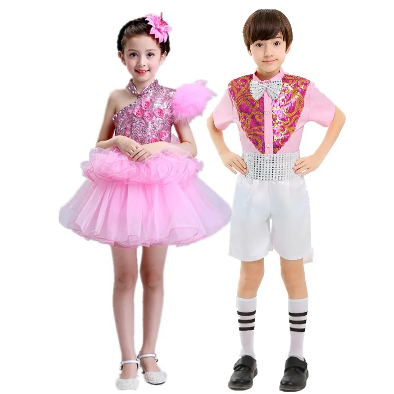 Новое платье для танцев с блестками костюм с цветочным рисунком розовые платья принцессы для мальчиков и девочек лохматая газовая балетная пачка для латиноамериканских танцев, детский костюм для выступлений