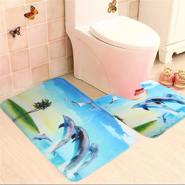 2pcs Set New Cut Cartoon Dolphin Animal Pattern Bathroom Carpet 2pcs Set New Cut Cartoon Dolphin Animal Pattern Bathroom Carpet Absorbent Non Slip